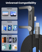 240W USB C to USB C Cable with Built-in Phone Stand, 4.9FT Sideways Phone Charger, T-Shaped 90 Degree Right Angle USB C Cable, 2 in 1 Invisible Holder Charger Cable with stand for iPhone MacBook iPad