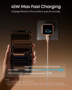 Anker Nano Charger 45W Smart Display – 180° Foldable USB-C Fast Charger with 60w cable