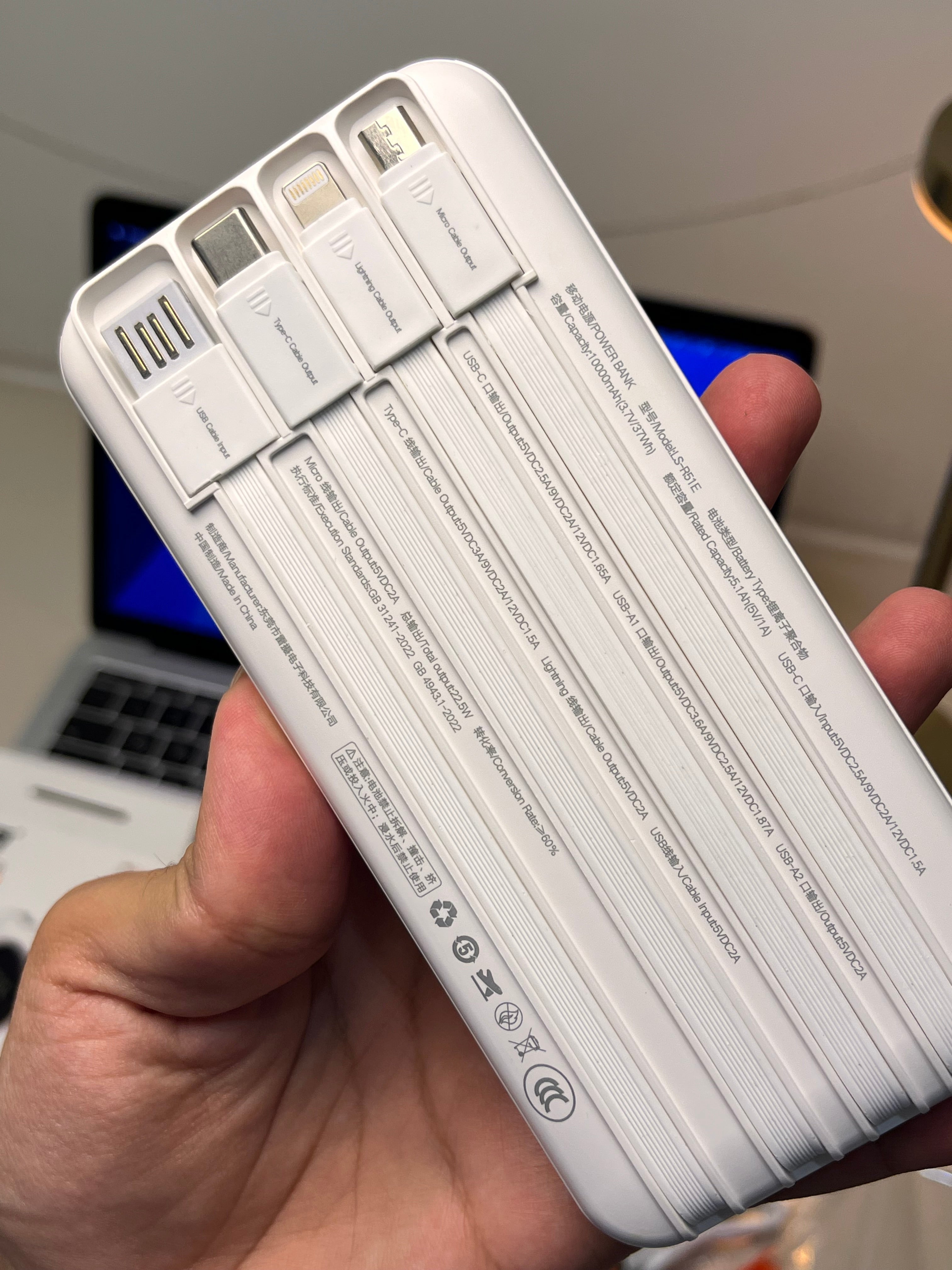 LEISE LS-R51E 10000mAh Power Bank 22.5W Fast Charging with Built-in 4 Cables & Digital Display | PD + QC Portable Charger for iPhone, Samsung & Android