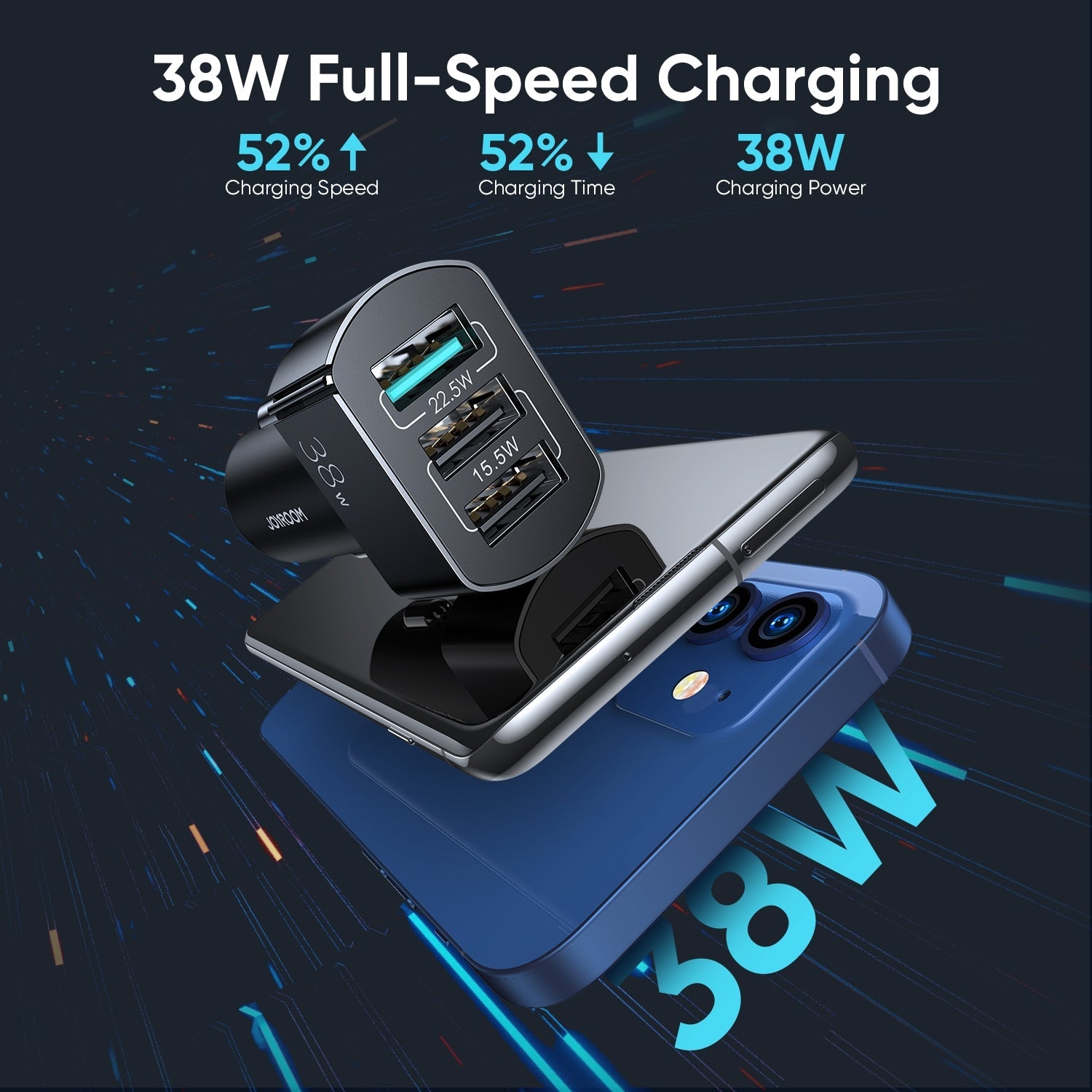 Joyroom C-A19 38W 3-Port Fast Car Charger